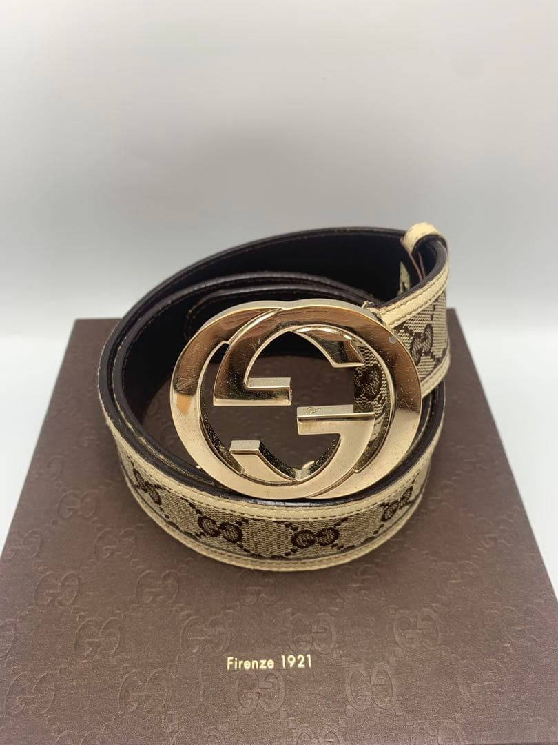 グッチ GUCCI GGパターン ベルト ブラウン/ベージュメンズ P55