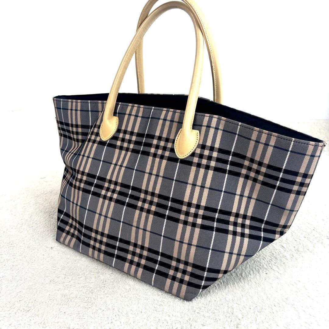 バーバリーブルーレーベル 水色 系チェック柄エコバッグ 日本製 トートバッグ