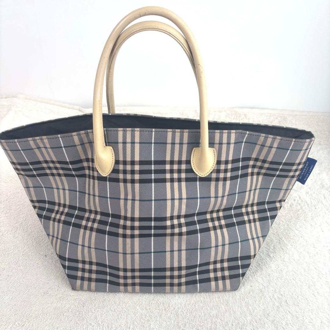 バーバリーブルーレーベル 水色 系チェック柄エコバッグ 日本製 トートバッグ