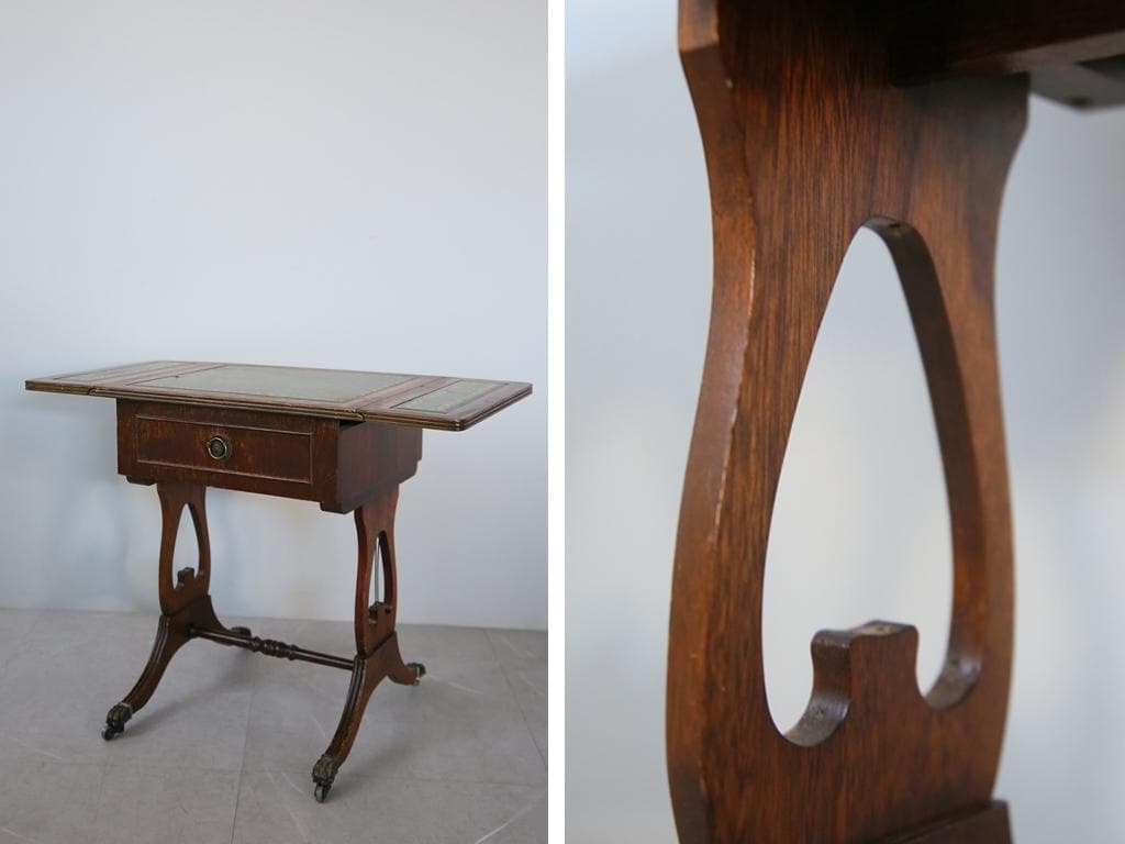 英国アンティーク木製ドロップリーフソファテーブル/折畳式机バタフライ91-219