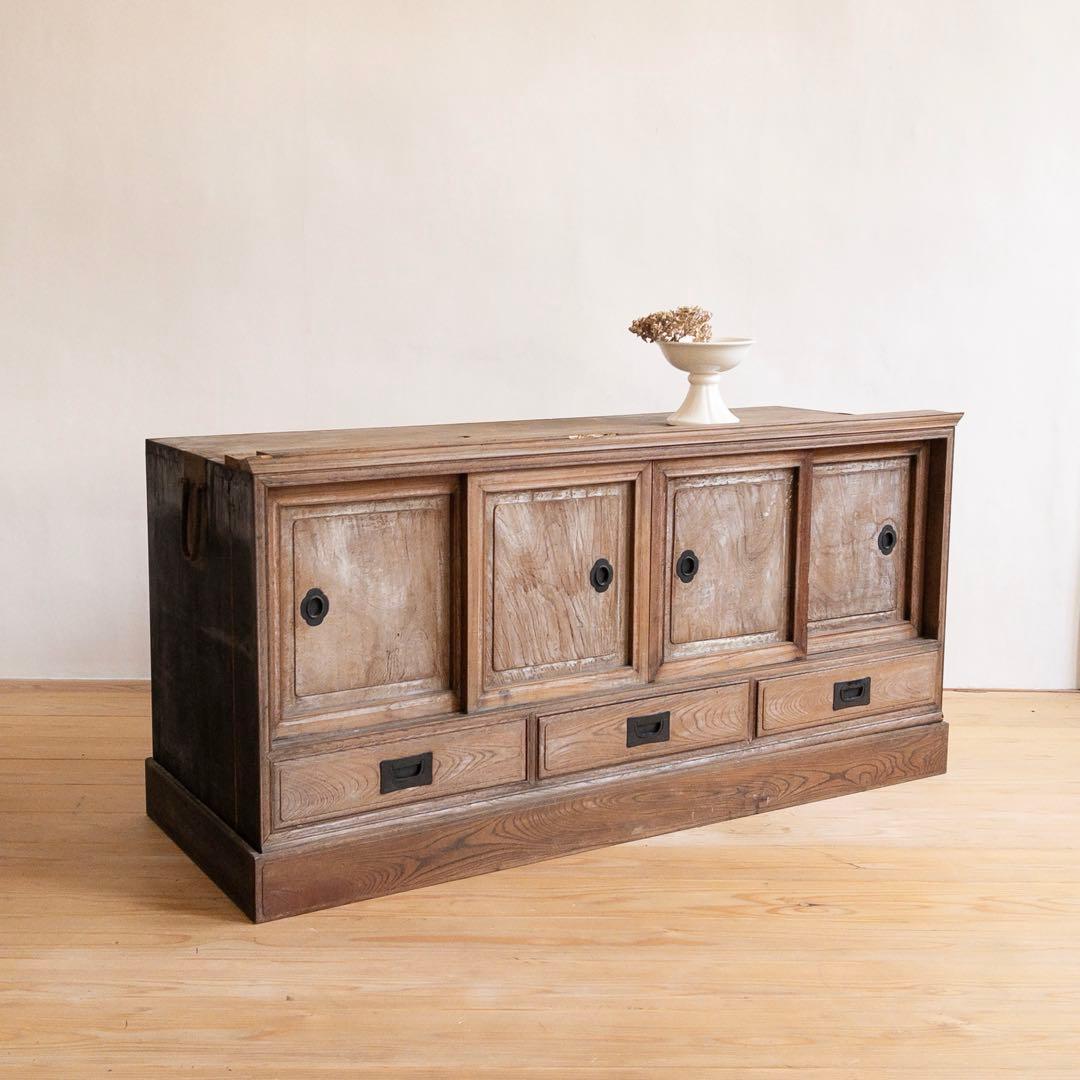 収納棚　木製　引き戸　引き出し　古道具　古家具　ビンテージ　アンティーク　レトロ