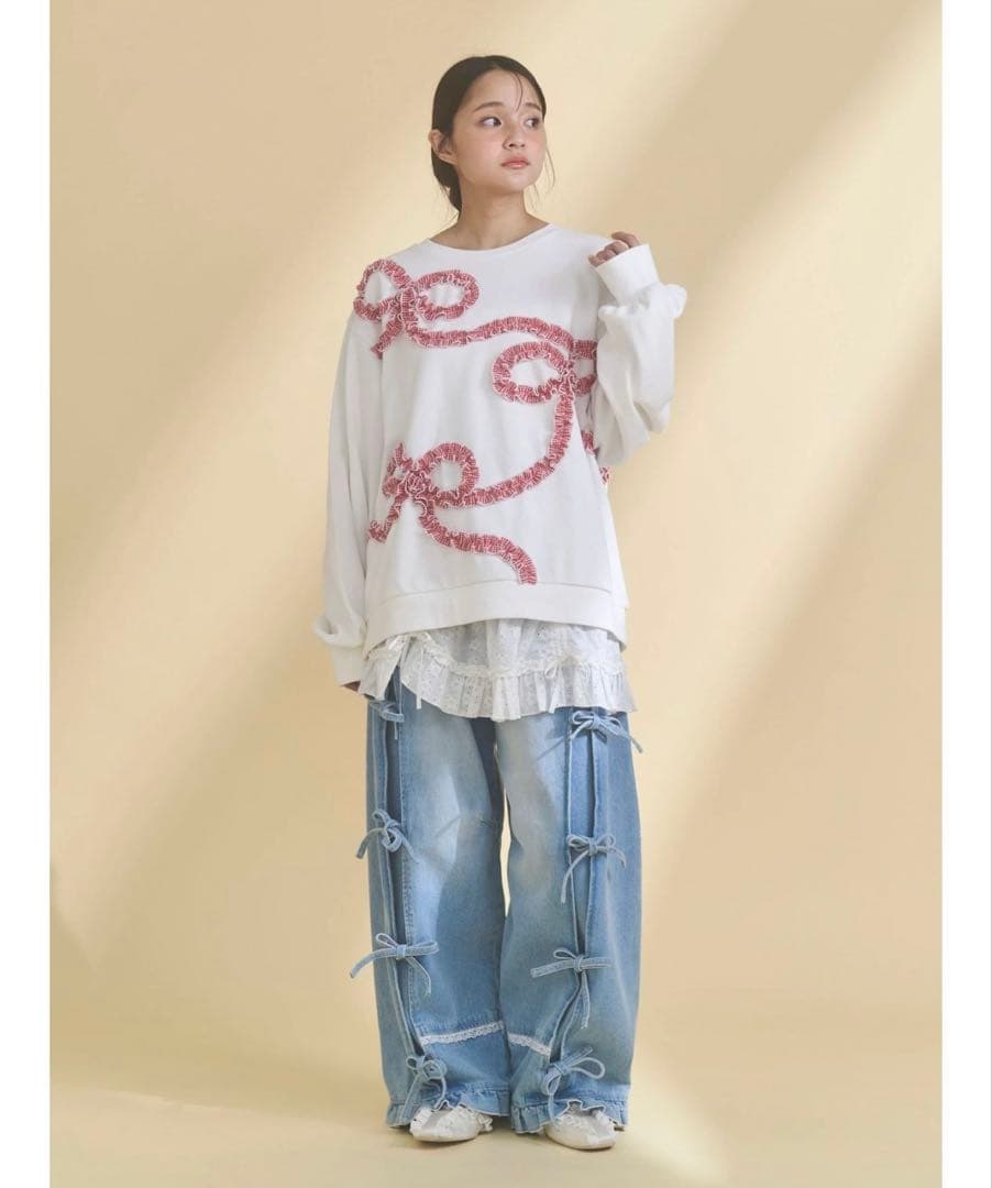 (新品)merry jenny バレルレッグリボンデニムパンツ