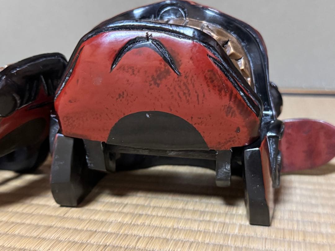 母のお茶道具の仲間たち　 レトロ 獅子頭 雄雌木彫 最大幅21〜25、高13cm