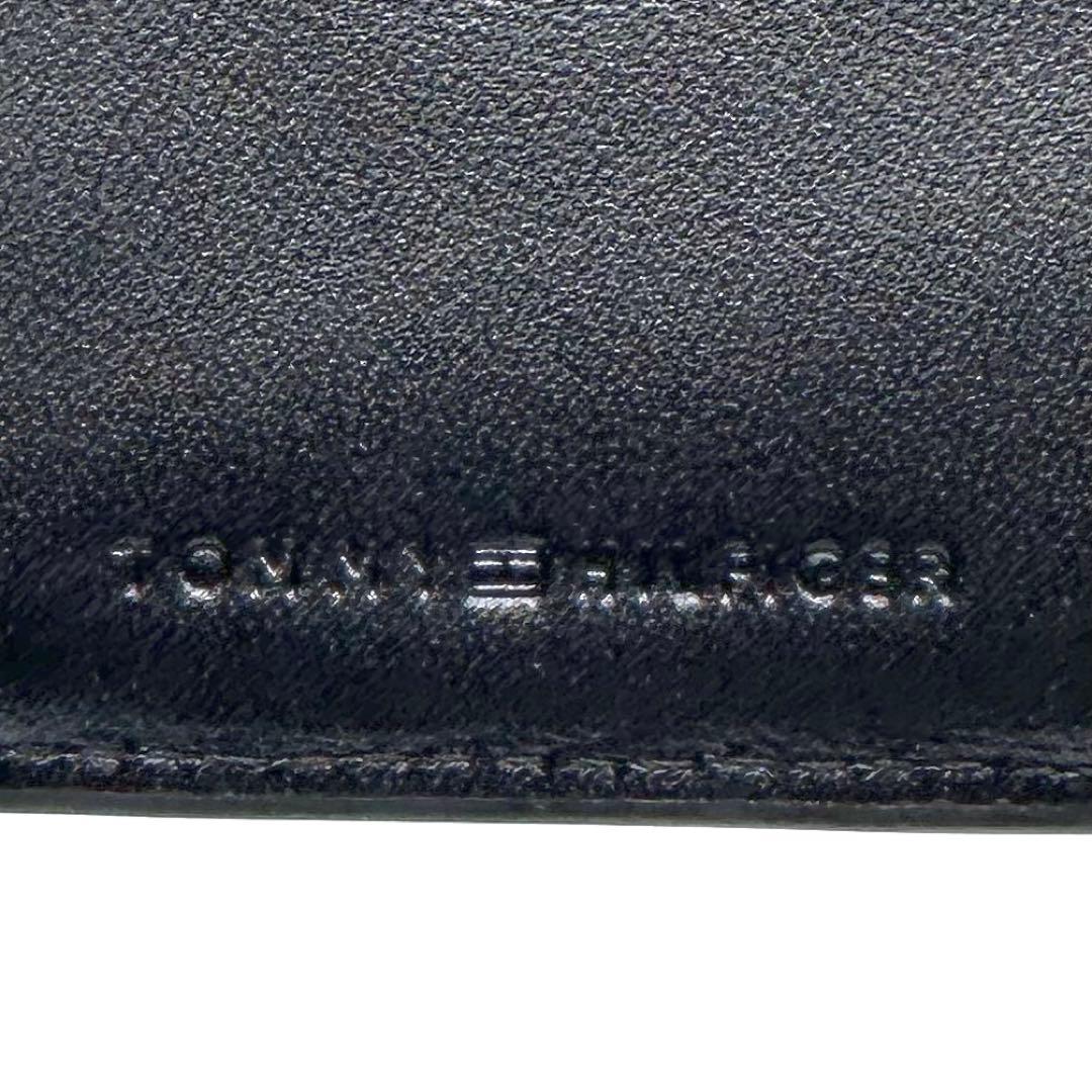 未使用✨トミーヒルフィガー 2つ折り財布 ウォレット ブラック ストライプ 牛革