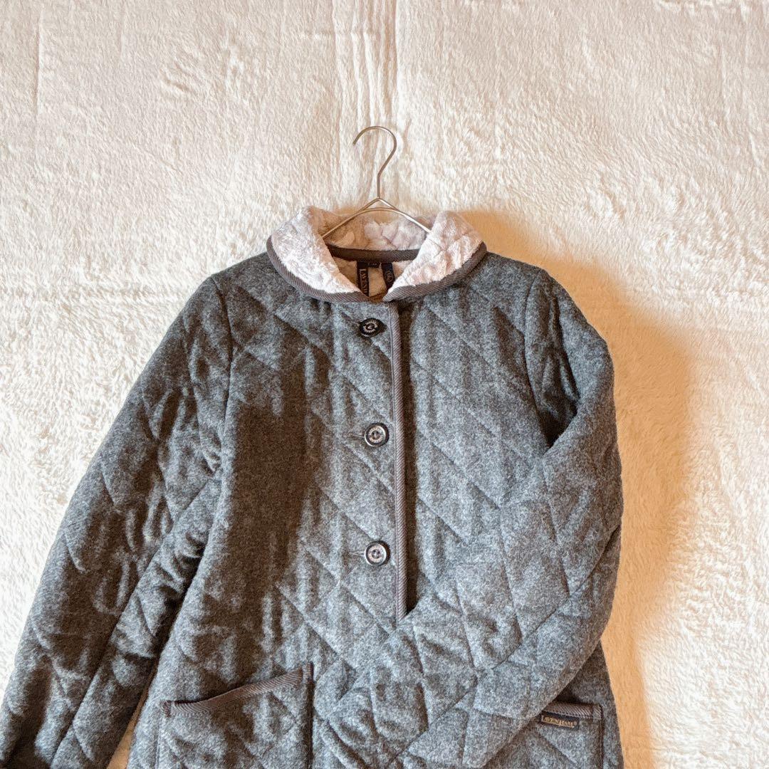 LAVENHAM ラベンハム ボアキルティングコート グレー 38