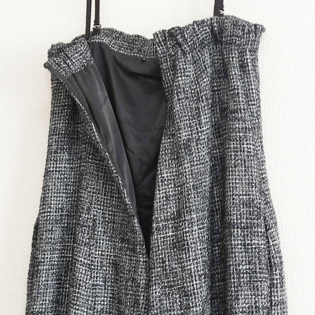 美品 Spick & Span ツイードサロペット ブラック 38 肩紐調整可
