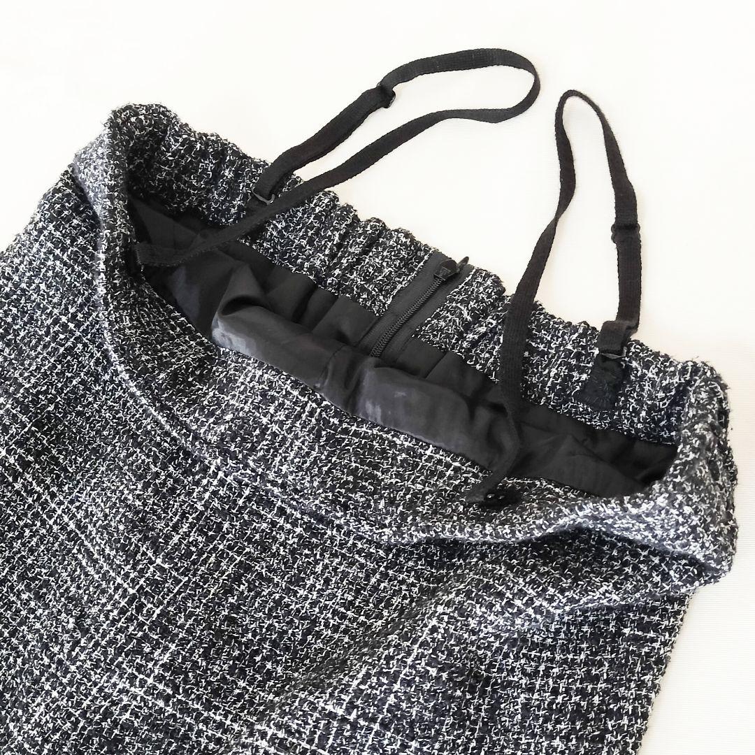 美品 Spick & Span ツイードサロペット ブラック 38 肩紐調整可