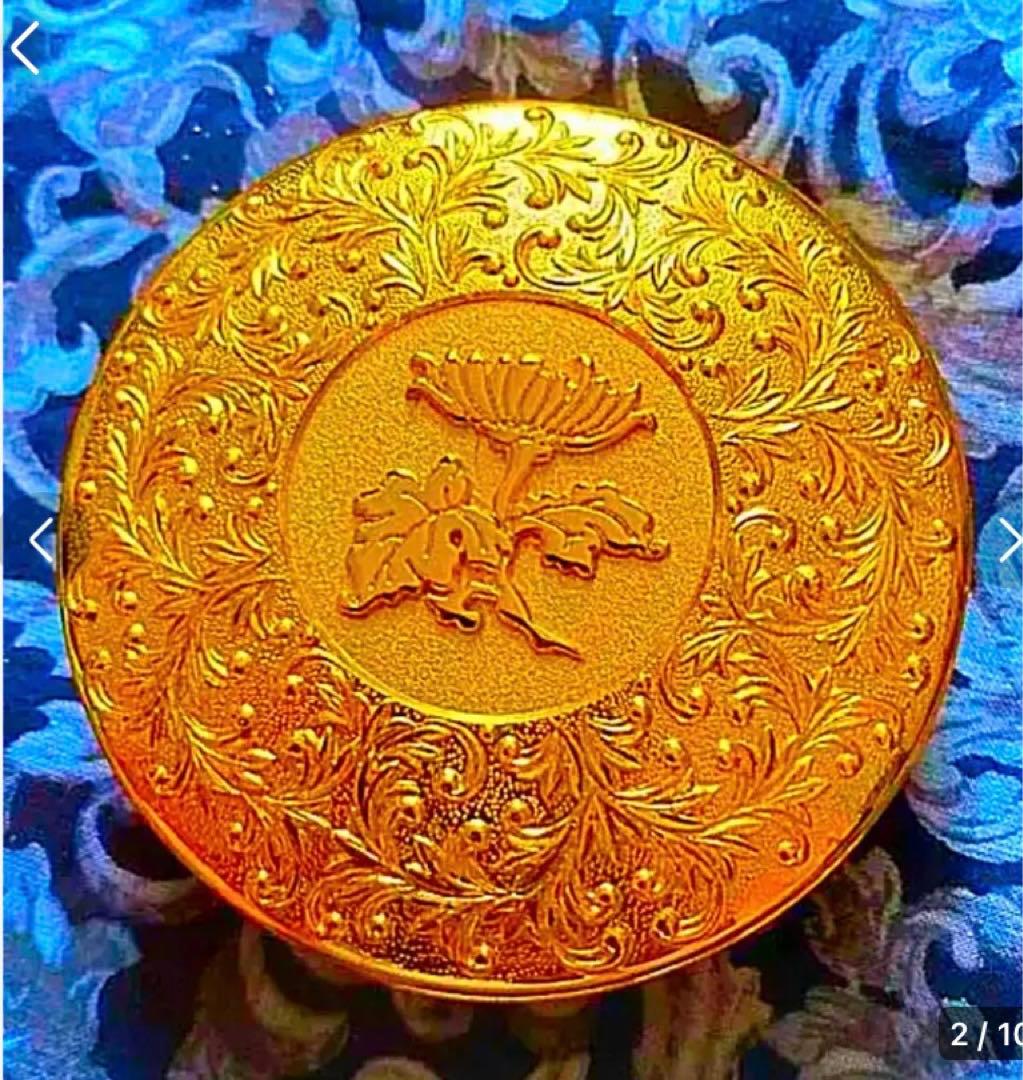 金運爆上げ　鍍金直径6.6cm高級鍍金仏塗香入れ(金属) 蓮の華　小物入れ