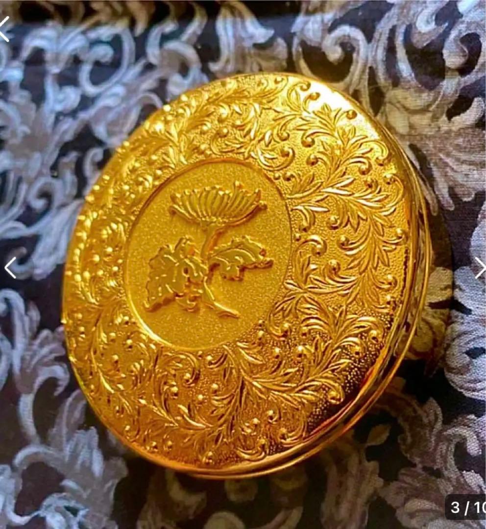 金運爆上げ　鍍金直径6.6cm高級鍍金仏塗香入れ(金属) 蓮の華　小物入れ