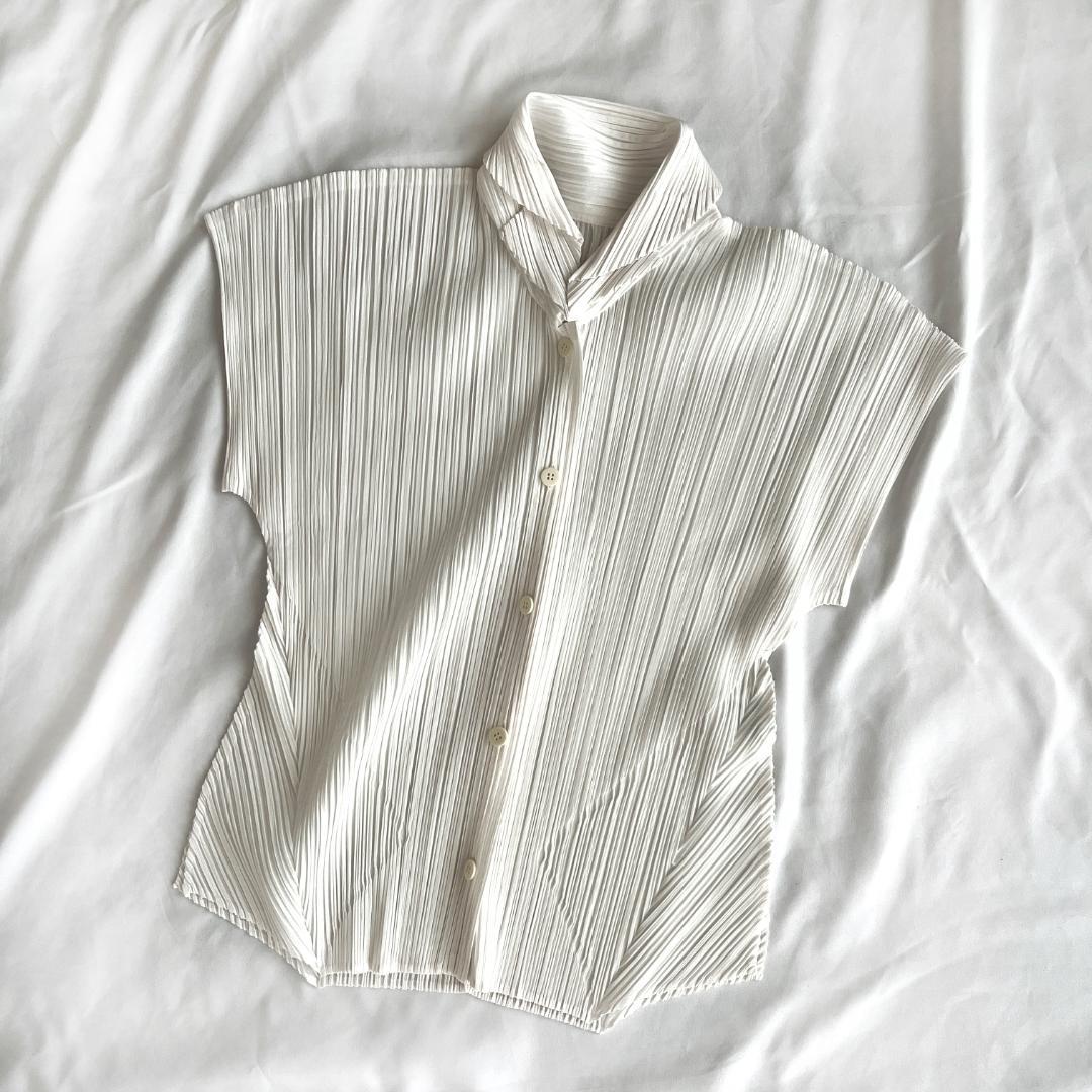 極美品 プリーツプリーズ イッセイミヤケ ブラウス お洒落 ホワイト 3