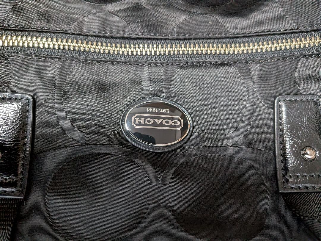 COACH ブラック シグネチャーナイロンボストンバッグ