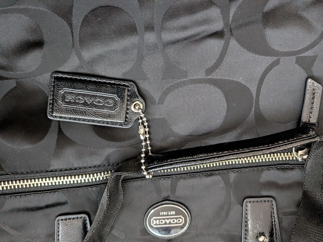 COACH ブラック シグネチャーナイロンボストンバッグ
