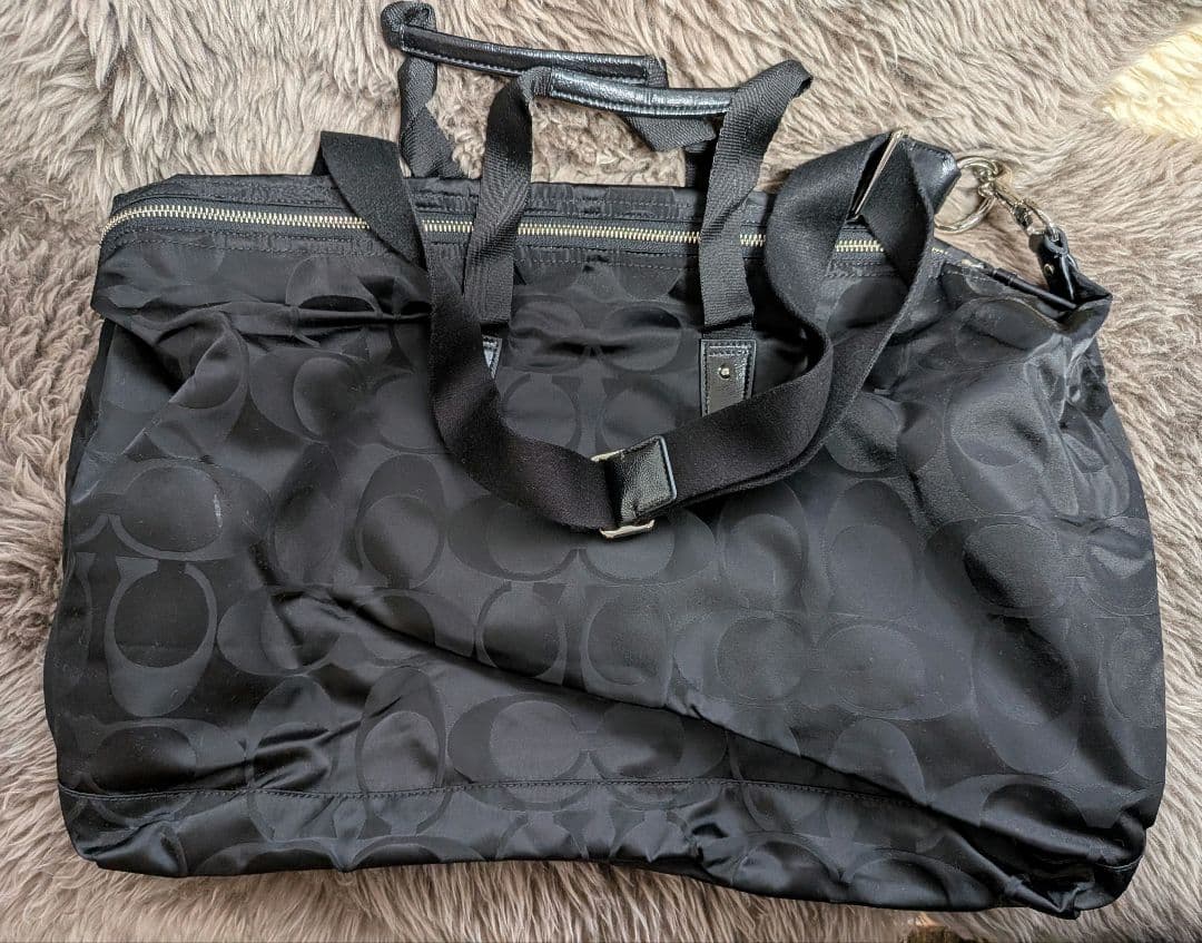 COACH ブラック シグネチャーナイロンボストンバッグ