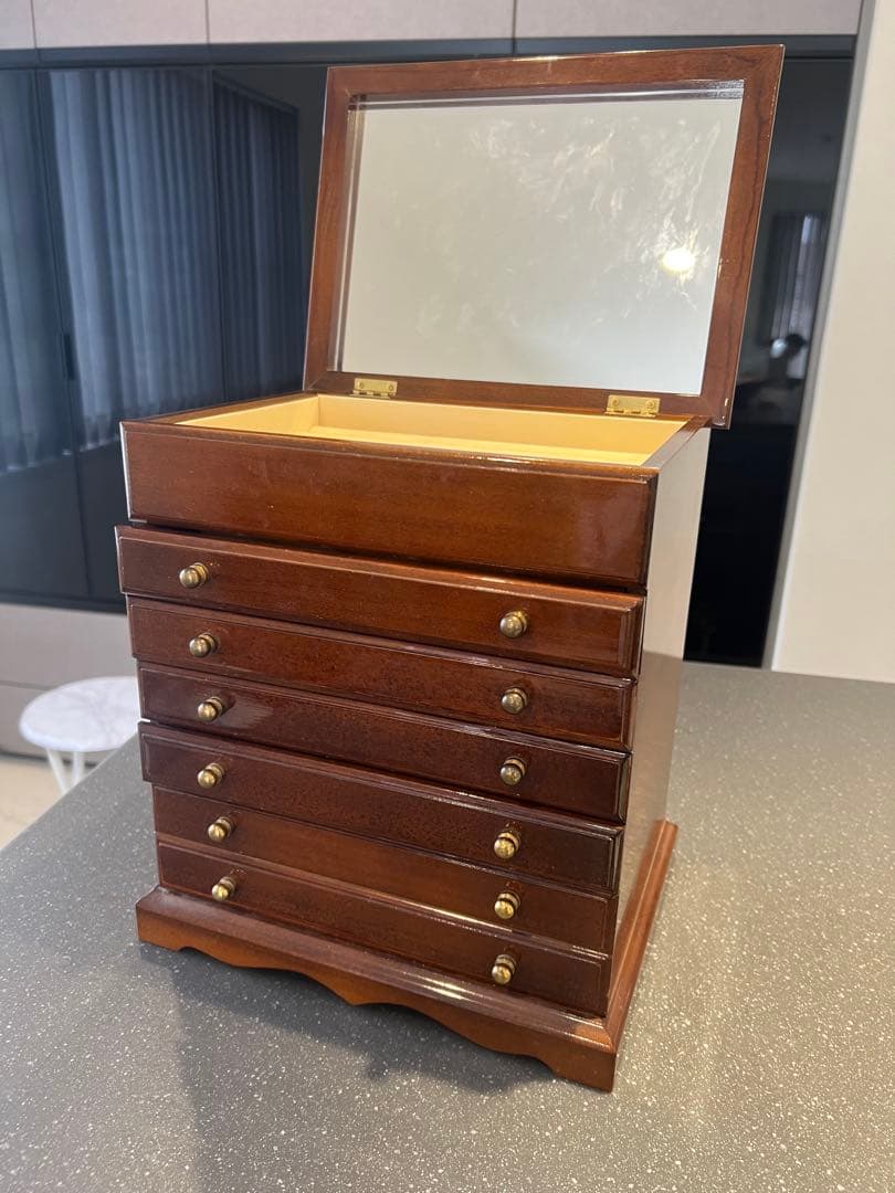 イタリア製 象嵌細工 木製ジュエリーボックス ミラー付き