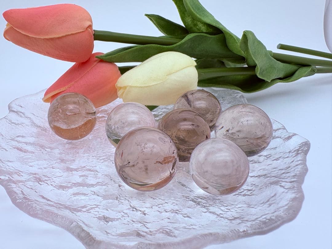 【高波動】虹入り茶水晶スモーククォーツ七星陣 × 白水晶台座浄化・魔除け・財運・