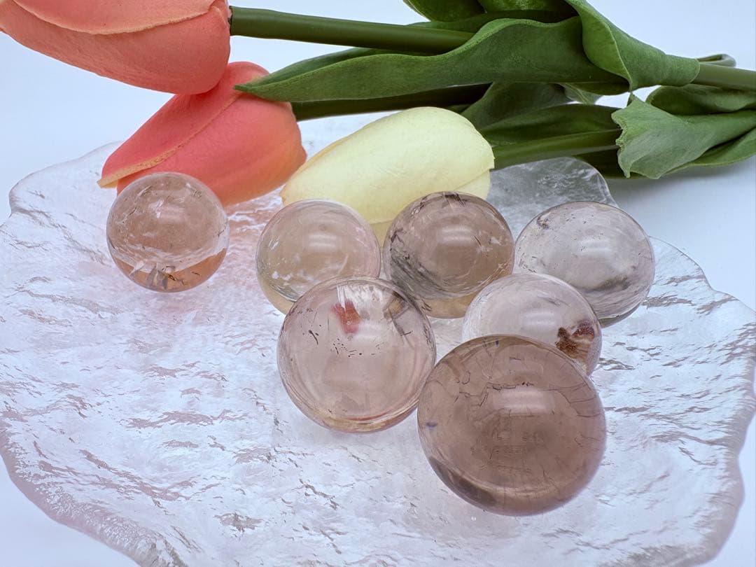 【高波動】虹入り茶水晶スモーククォーツ七星陣 × 白水晶台座浄化・魔除け・財運・