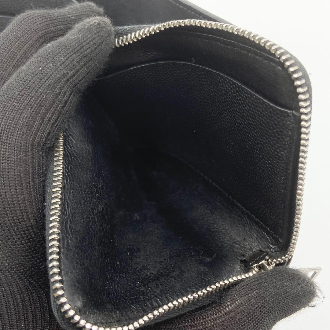 サンローラン キャビアスキン L字ジップ 二つ折り財布 レザー　ブラック