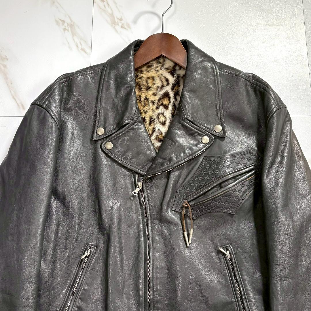 JOSLYN CLARKE ダブル ライダース ジャケット レオパードブラック