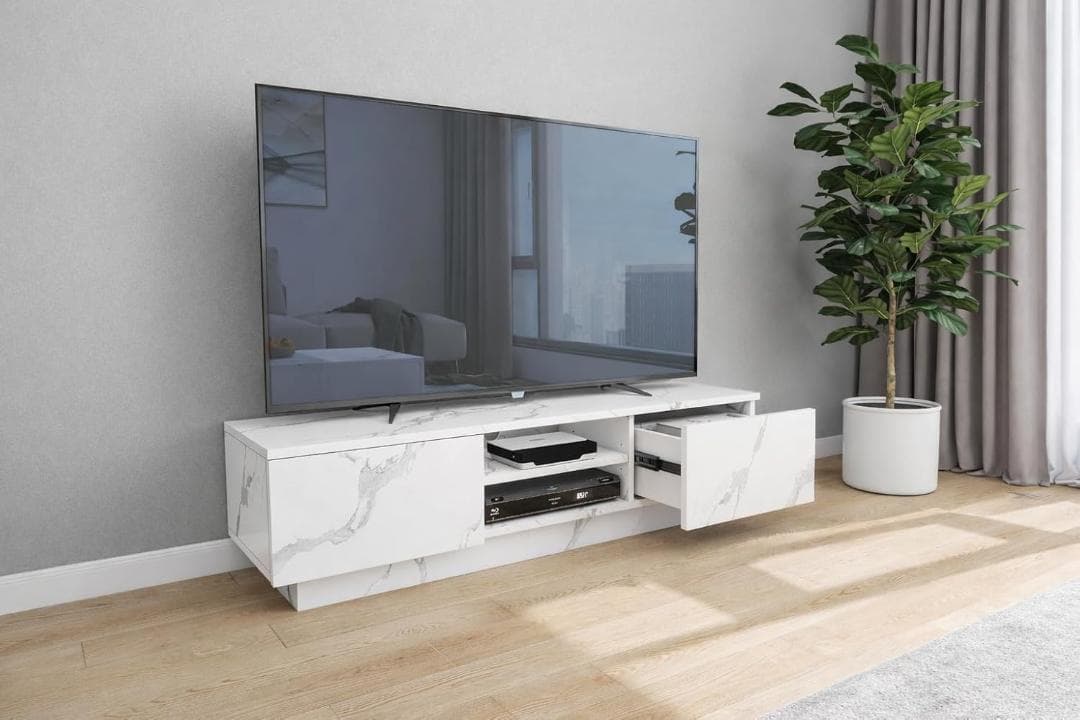 80【新品】テレビ台 テレビボード 40型対応　大理石調　引出収納　ホワイト