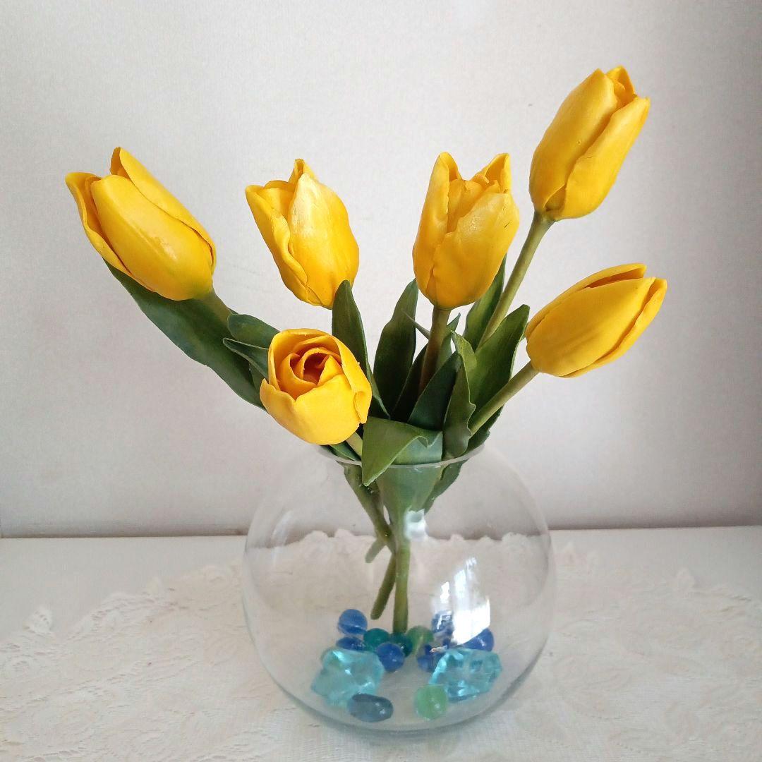専用 イエローチューリップとイエロープリムラ クレイフラワー