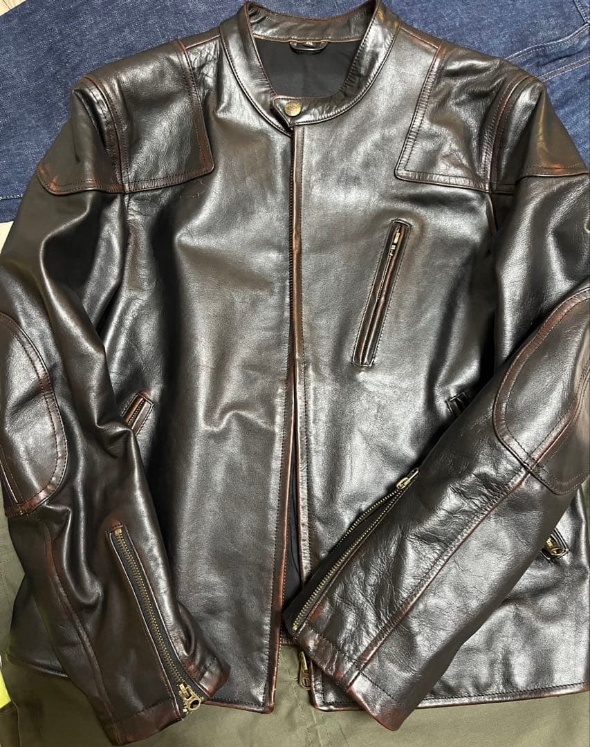 わ*ん様 ヴェノム風 馬革ライダースジャケット（RRL風デザイン）Lサイズ相当