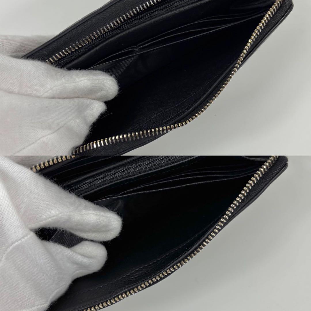 サンローラン YSLロゴ 長財布 ラウンド レザー ブラック 黒 シボ革