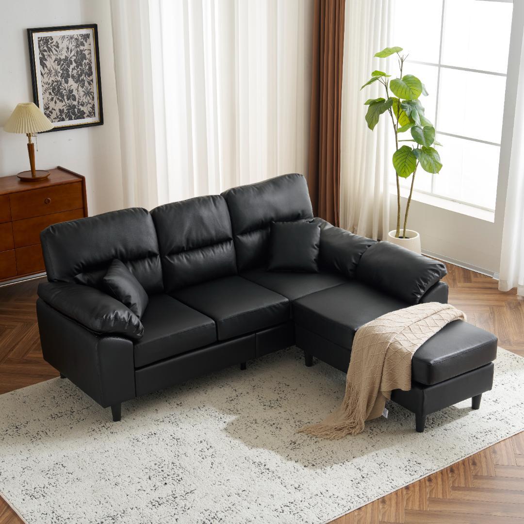 最後１セット！2-5人掛け L字 ソファ ソファーセットローソファー BLACK