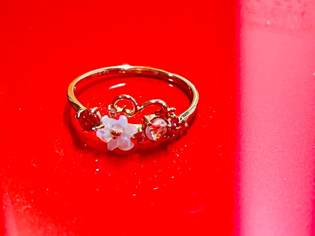 【咲絵】花モチーフ ピンクゴールドリング