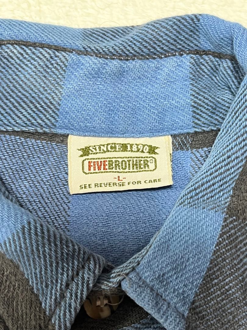 90s FIVE BROTHER ネルシャツ　青×黒