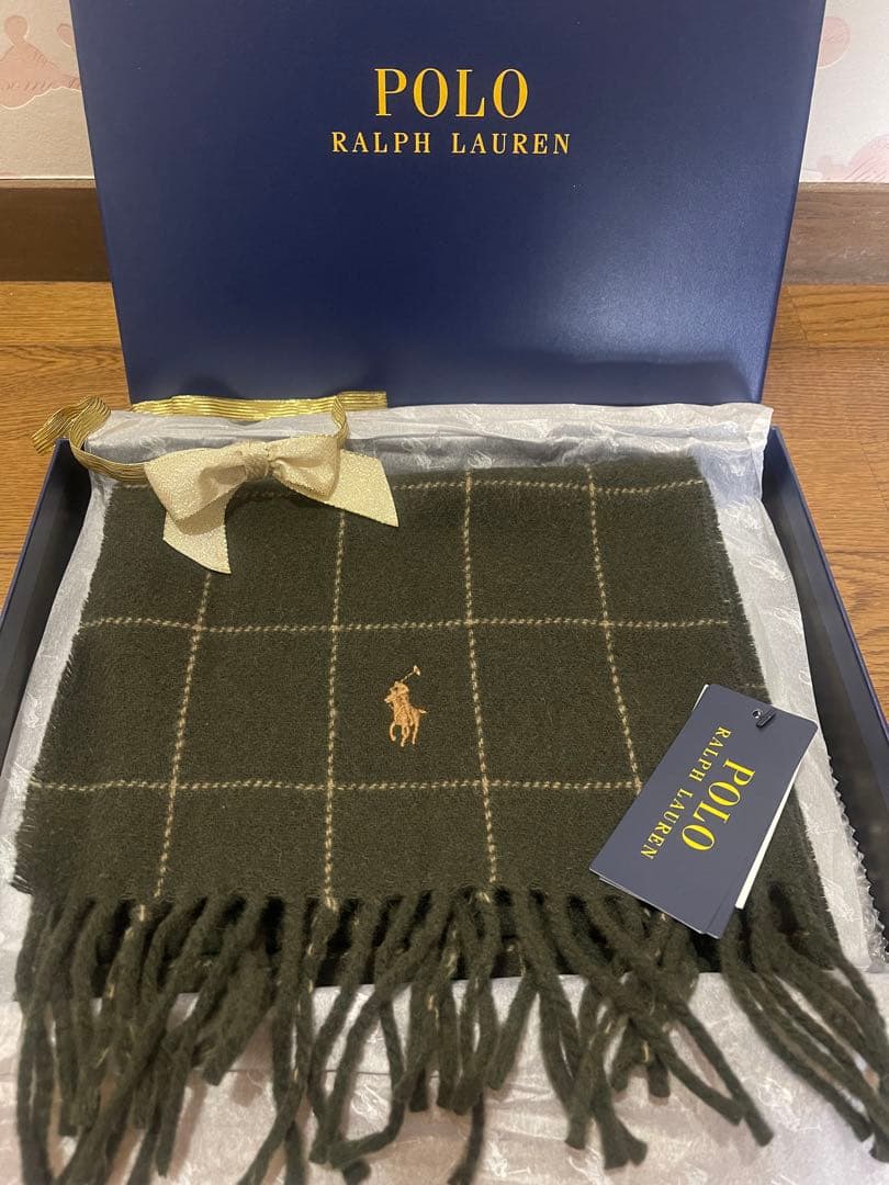 新品タグ付　ポロラルフローレン　ウールマフラー　チェック柄　ギフトボックス付