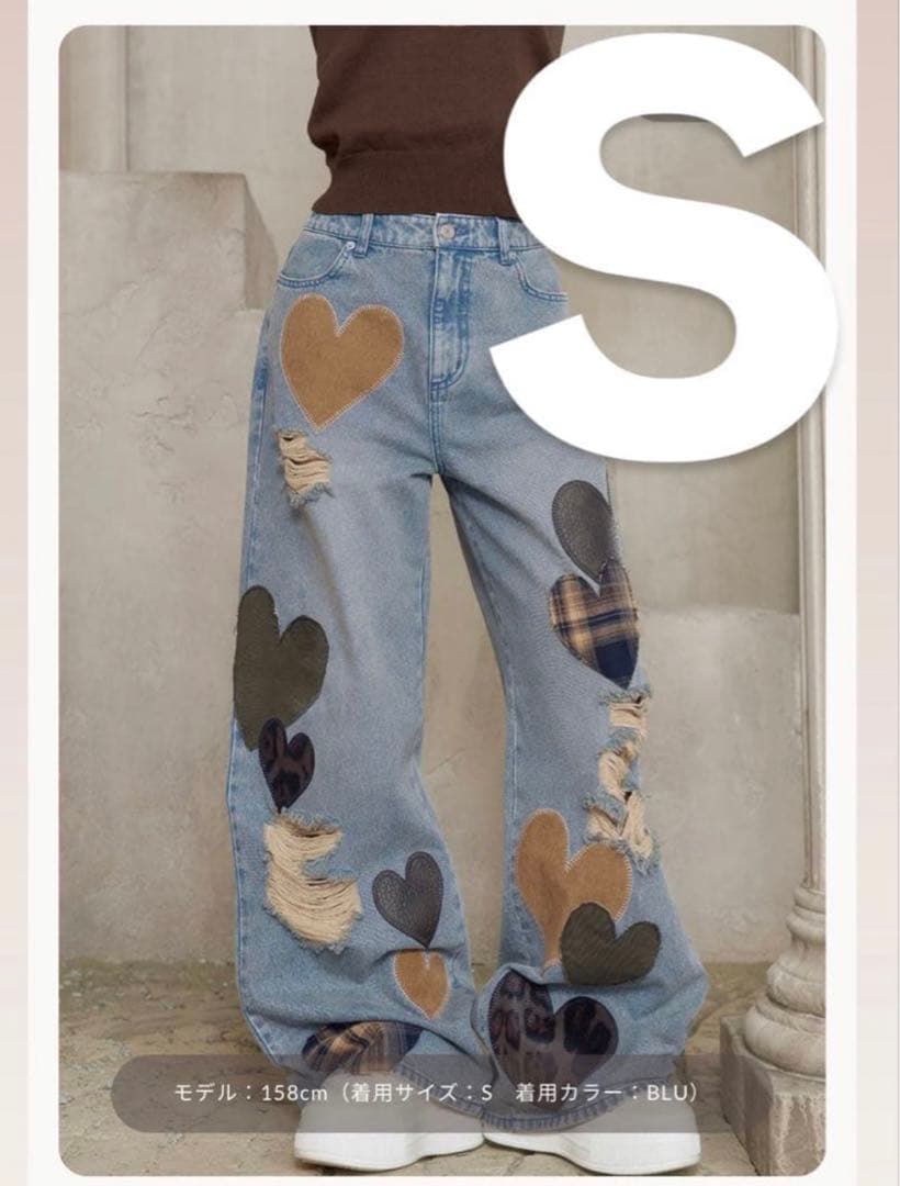 新品タグ付き♡ ダーリッチ ランダムハートパッチワークデニムパンツ S