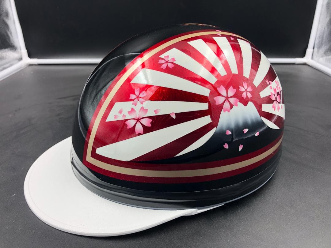 コルク半　カスタム　富士日章　三つボタン　ブラックホワイトレッド　ラメ　桜