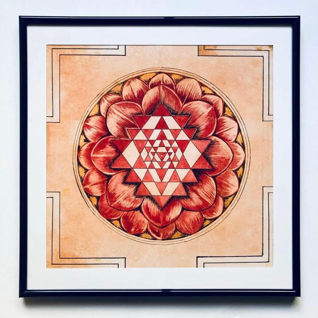 シュリ • チャクラ ヤントラ　額縁付　　ポスター　大　ラマナ• マハルシ