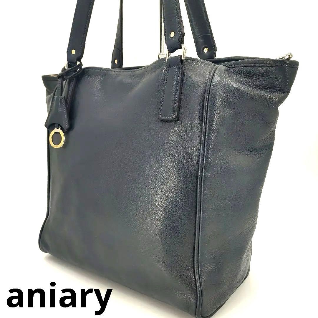 aniary　アニアリ トートバッグ　ダークネイビー　レザー　A4