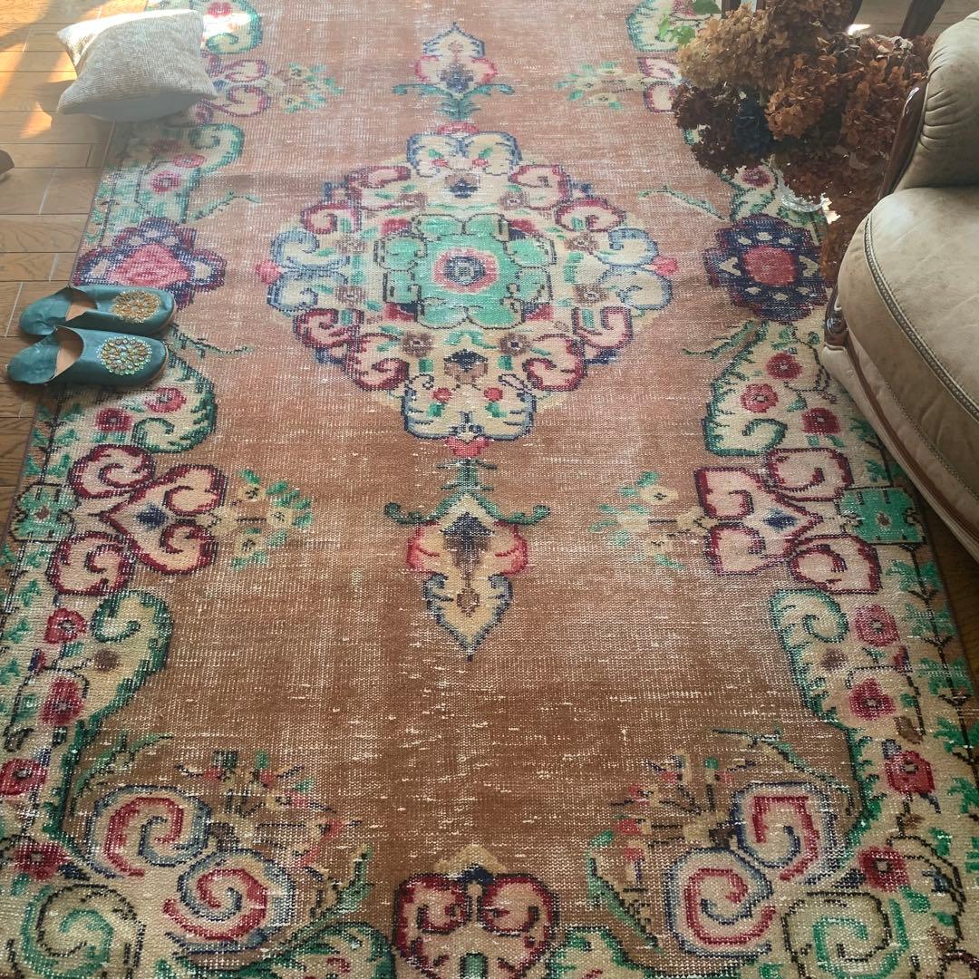 超大判　特大　271×140 超レア　トルコヴィンテージラグ　テラコッタオレンジ