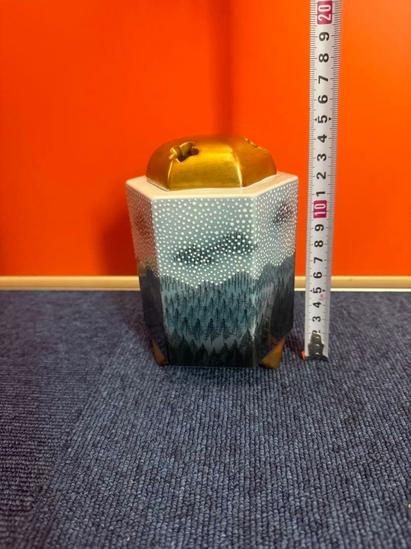 1679 有田焼 藤井朱明作 朝日雪香炉 染付樹海図細密絵付　未使用