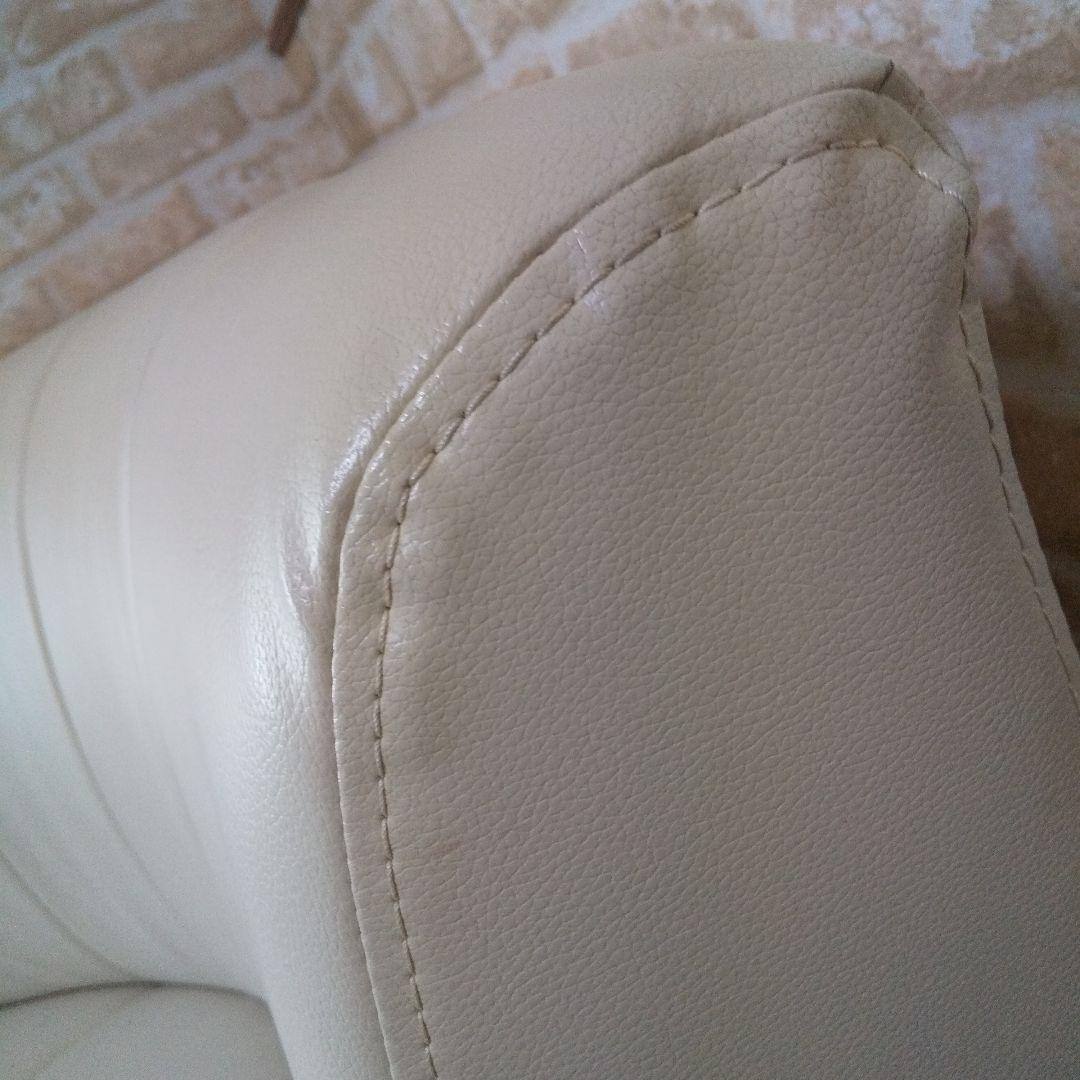 セット単品/コーナーソファ脚付(外すとローソファ)人工皮革/アイボリー/ 美品