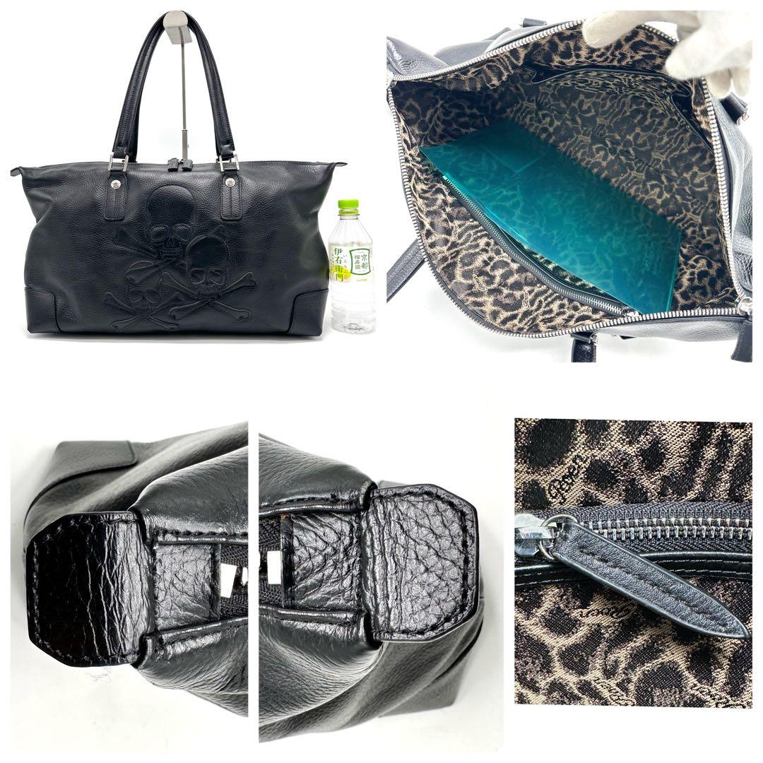 ロエン スカルデザイン ボストンバッグ トート 肩掛け A4可 大容量 ブラック