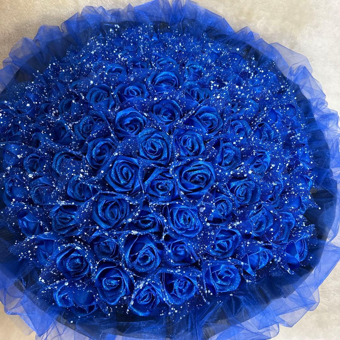 101本青バラブーケ ラメ付き❣️プレゼント 枯れない花 永生バラ 特別な人へ