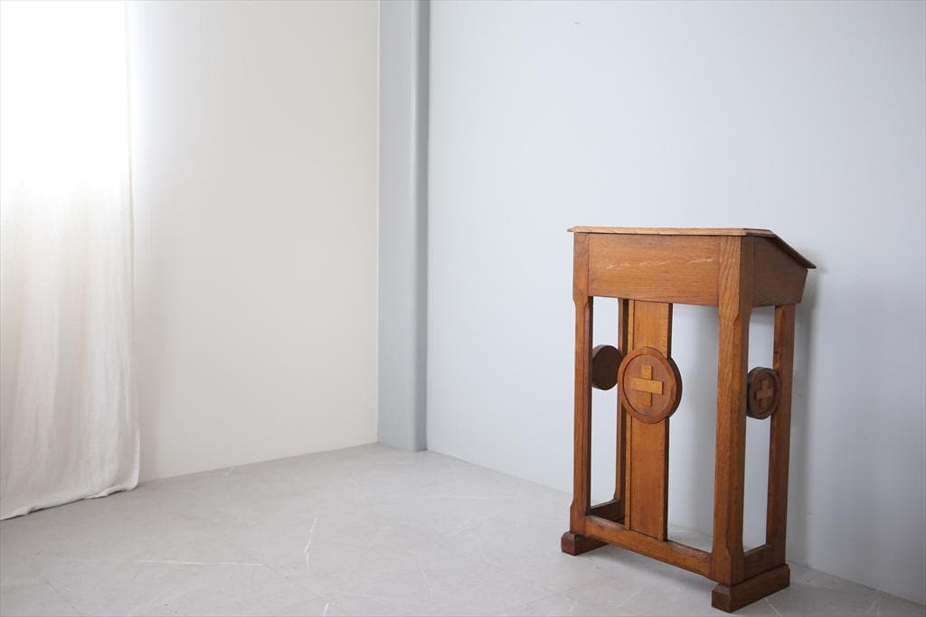 フランスアンティーク木製チャペルデスク/教会机/チャーチテーブル(82-23)