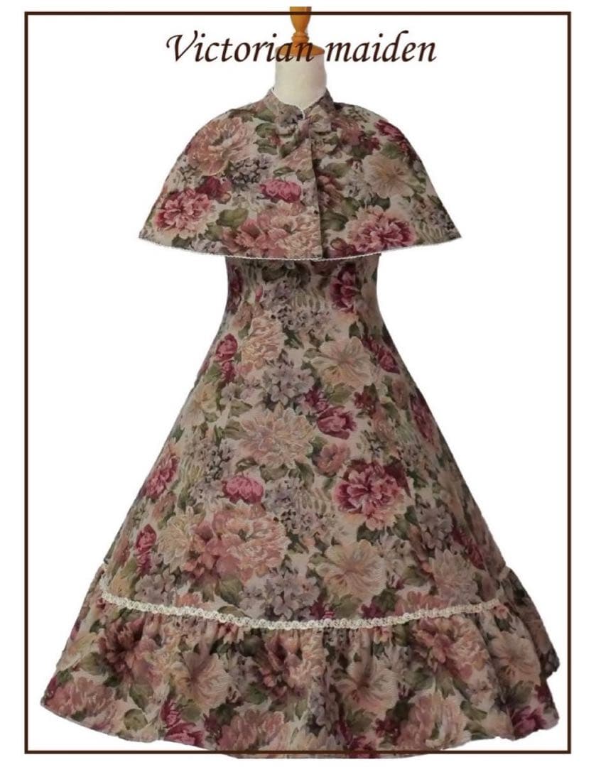 ヴィクトリアンメイデン 薔薇ゴブランタペストリーケープ付きスリーブレスドレス
