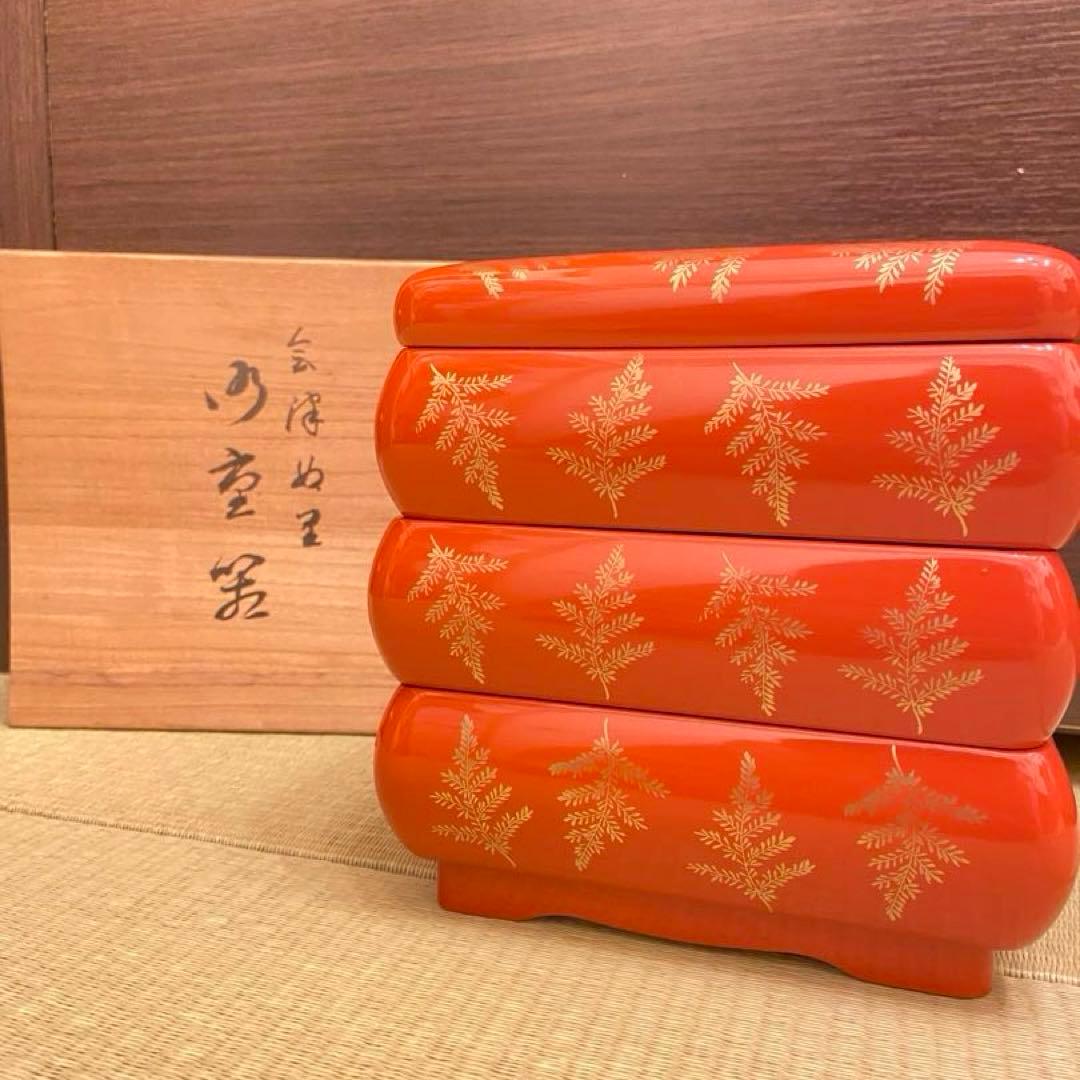 値引き交渉可　会津塗り重箱三段　木製三段重　おせち容器　おせち　お正月料理