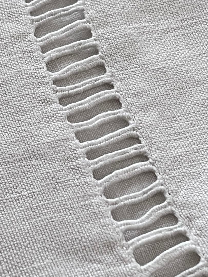 【美品】フランスアンティーク BR手刺繍 ホワイトフリルカフェカーテン 3374