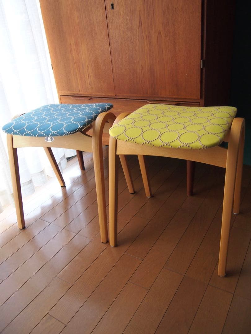 ミナペルホネン 秋田木工 剣持スツールD ナラ材 希少 タンバリン チェア 生地