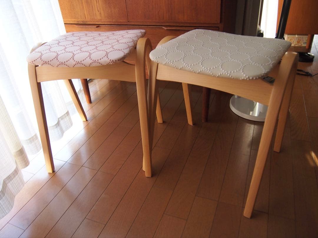 ミナペルホネン 秋田木工 剣持スツールD ナラ材 希少 タンバリン チェア 生地