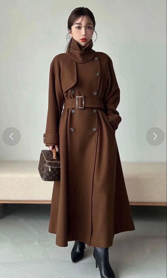 【美品】eimy istoire♡ベルテッドウールトレンチコート ブラウン【S】