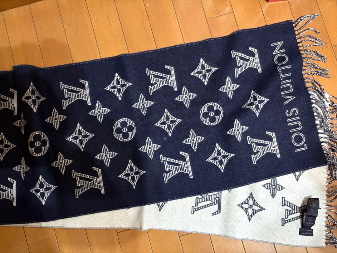 ルイヴィトン マフラー カシミヤ混 エシャルプ モノグラム 紺