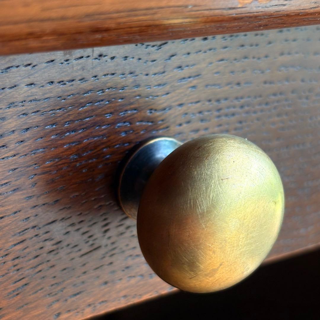 海外 サイドテーブル ワゴン オーク 真鍮取っ手 キャスター付き