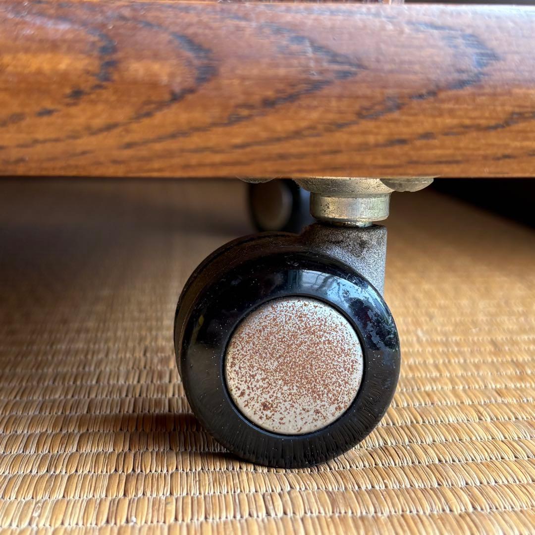 海外 サイドテーブル ワゴン オーク 真鍮取っ手 キャスター付き