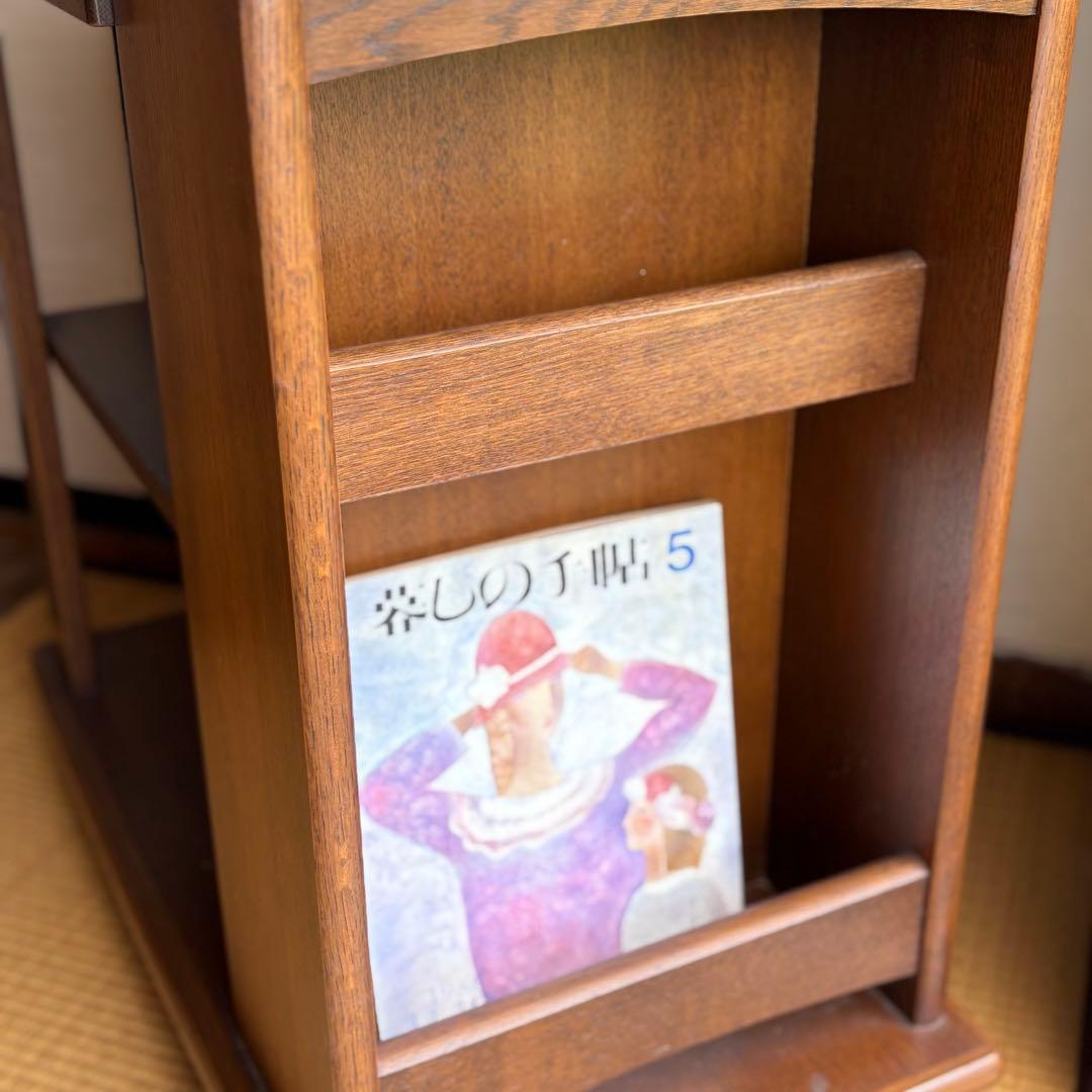 海外 サイドテーブル ワゴン オーク 真鍮取っ手 キャスター付き